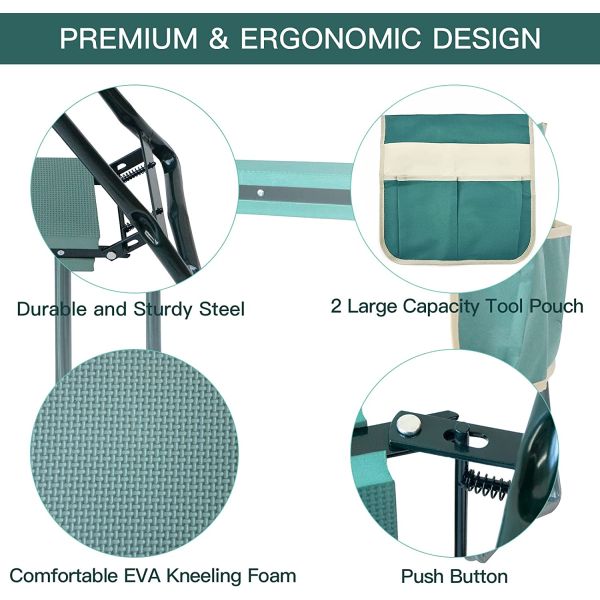 Garden Kneeler And Seat With Tool Pouch, Portable Folding Garden Stool, Heavy Duty Gardening Kneeling Bench
