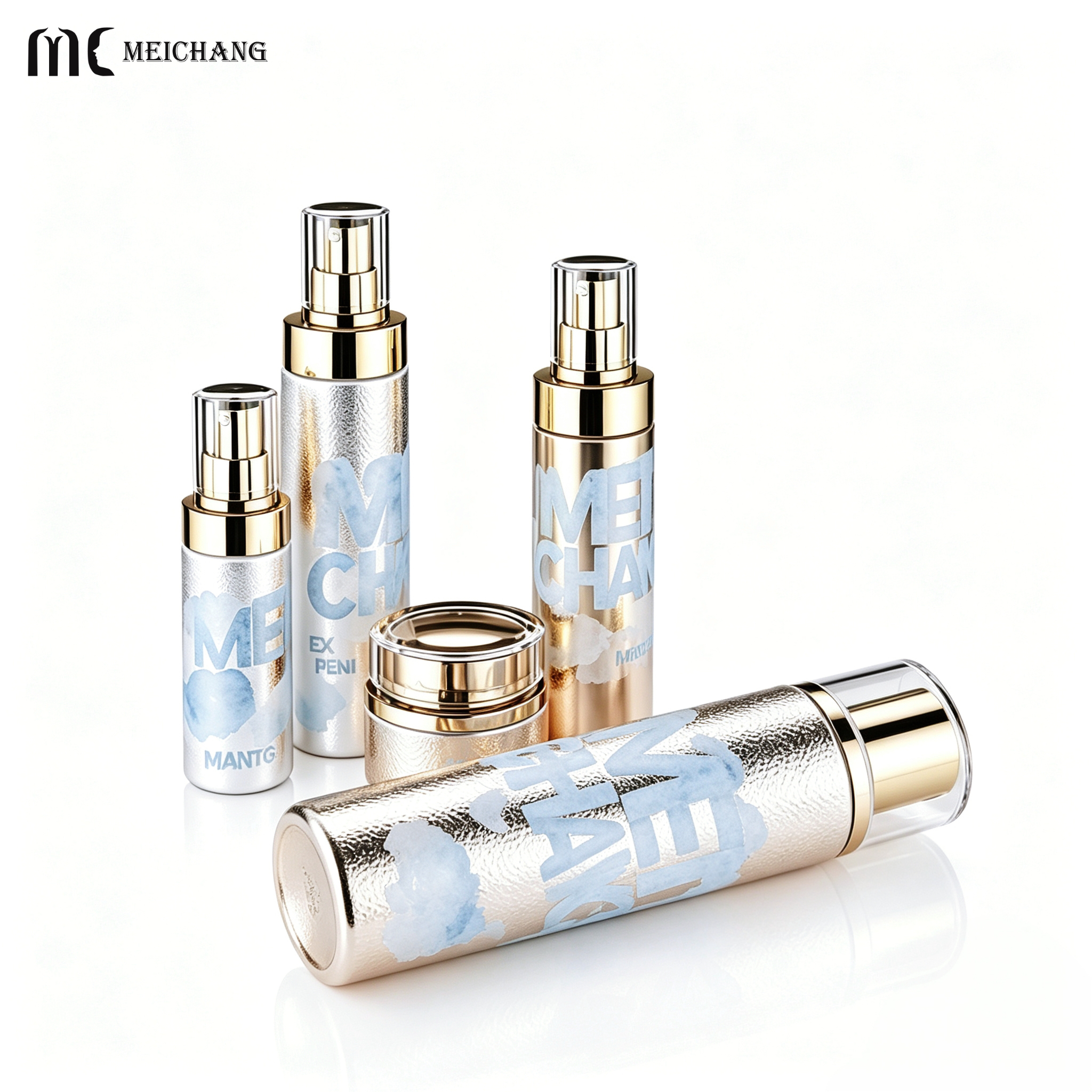 50g/100ml/120ml/150ml Premium Electroplated Glass Skincare Packaging Set with Crystal-Look Caps (MC-329)