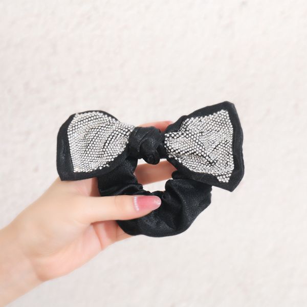 Xl Big Satin Hair Scrunchies For Curly Hair Natural Luxury Rhinestone Elastic Hair Bands Large Bow