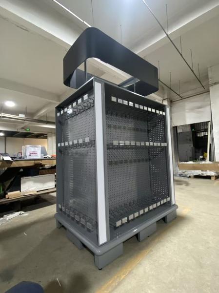 AT-238  4 - Sided Perforated Metal Display Rack with Graphic Header - Custom Metal Display Rack for Retail Stores