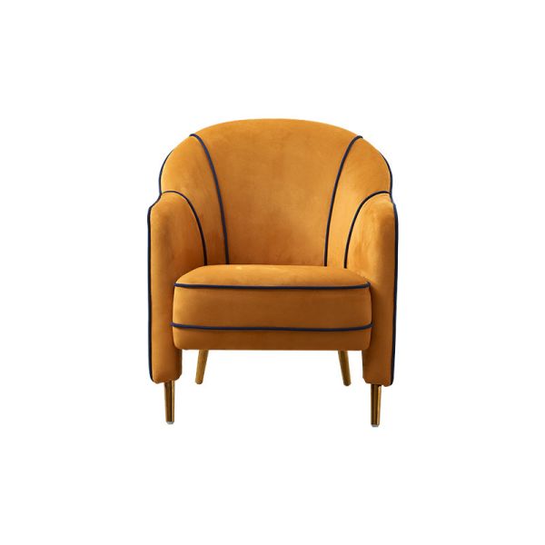 European Hotel Lobby Furniture Retro Single Armchair Metal Frosted Velvet Lazy Sofa Chair