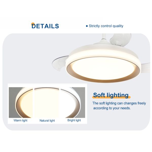 ceiling fan Sala de estar Smart 42 polegadas Invisível LED ventilador de teto com lâminas ocultas