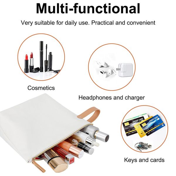 Sac de maquillage en toile blanche avec revêtement intérieur de mode 11X4X8 pouces