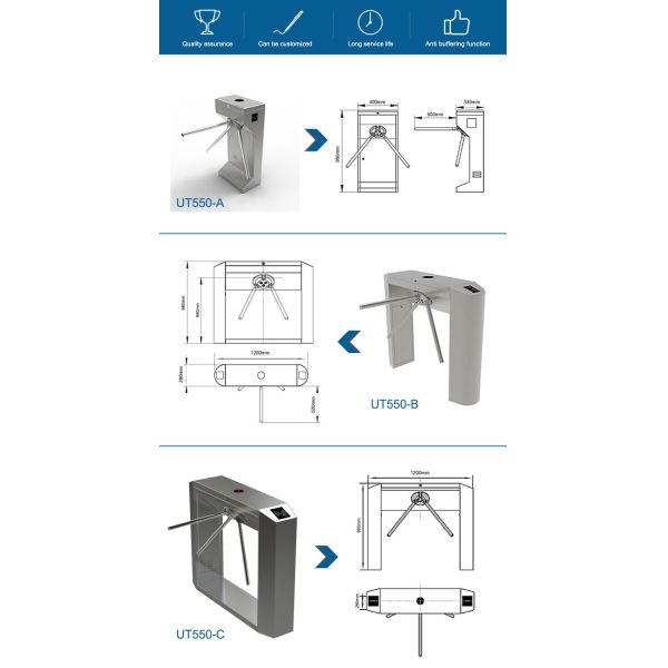 Indoor Outdoor Tripod Turnstile Gate Electronic Automatic Secure Passage 200mA 24V