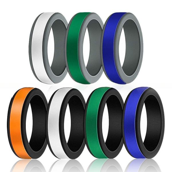 Men Silicone Rubber Wedding Ring Breathable Flat Edge Third Party Appraisal For Engagement