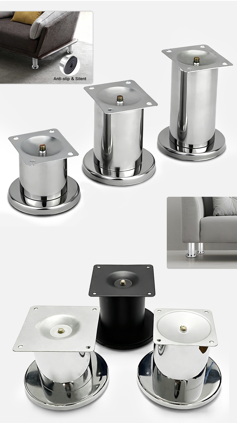 Heavy Duty Modern Metal Furniture Legs & Hardware Accessories for Sofa Dining Table Cabinet-Chromed Round Design