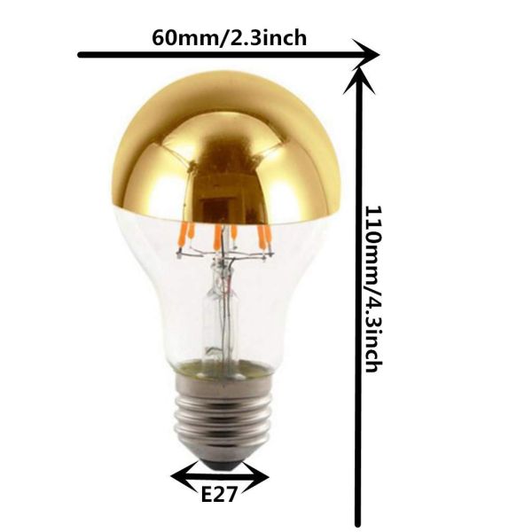 Half Chrome Plating A60 6W Warm White 2700K LED Filament Retro Bulb for E27 Base Type