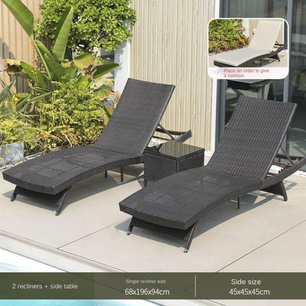 Modern Outdoor Garden Pool Lazy Patio Leisure Chair PE Rattan Twisted Vine Lounge Bed For Sleeping