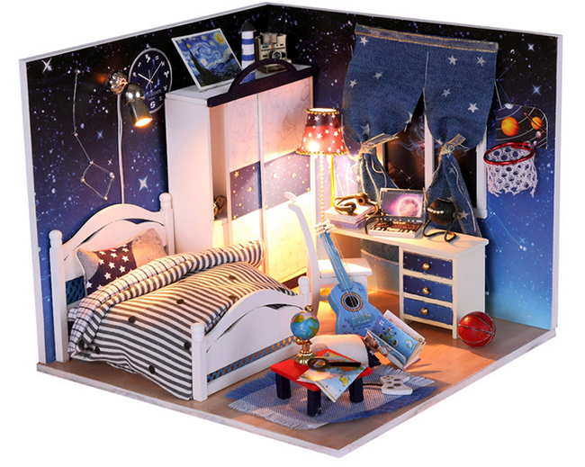 Dollhouse, DIY Lights House, Wooden Model, Education Romantic Full House, building model