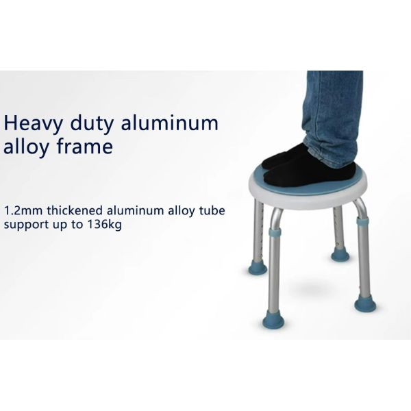Aluminium 360 Degree Swivel Shower Stool With Adjustable Height 33*33* 35.5-54 Cm