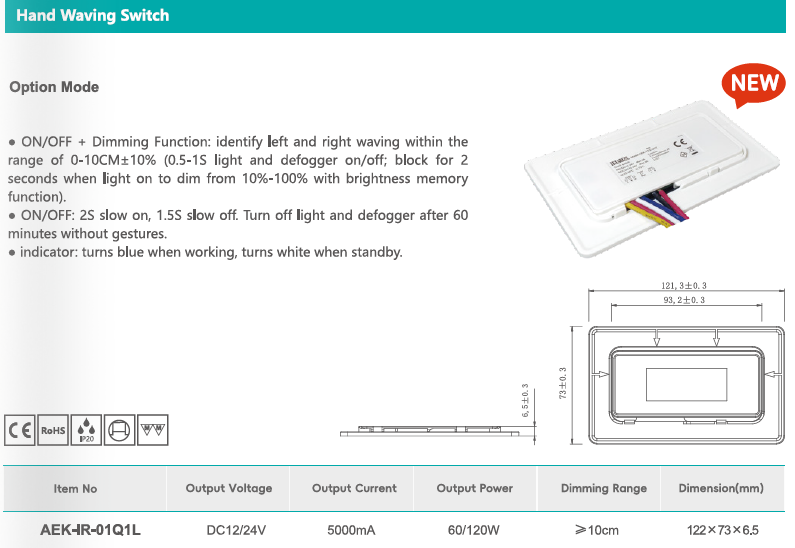 Letaron IR Hand Wave Sensor Switch Bathroom Light Sensor Switch with Dimming Function
