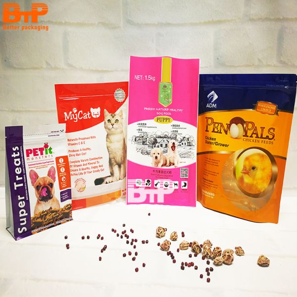Custom 1.5kg 2.5kg 5kg Resealable Flat Bottom Packing Pouch Pet Cat Feed Dog Food Plastic Packaging Bag