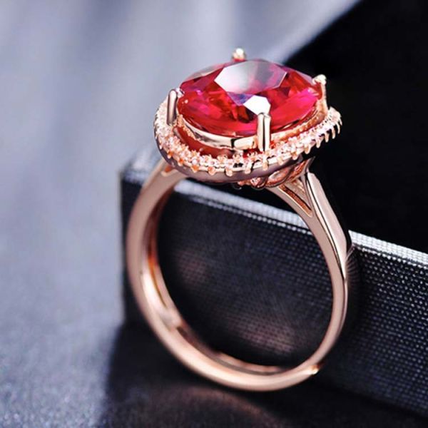 Rose Gold Plated 925 Silver Ring with Red Cubic Zircon Princess Wedding Ring (R12282)