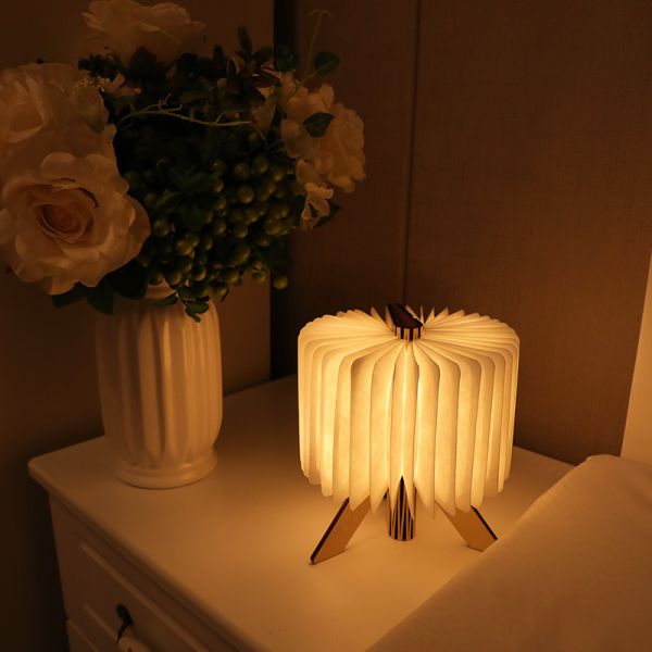 Table Bedside LED Origami Folded Paper Lamp Wooden Night Book Lights For Reading