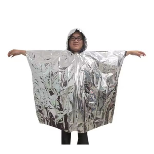 Лагерное выживание холодная изоляция одеяла плащ водонепроницаемый термальный дождевой халат алюминиевый одноразовый аварийный фольга пончо