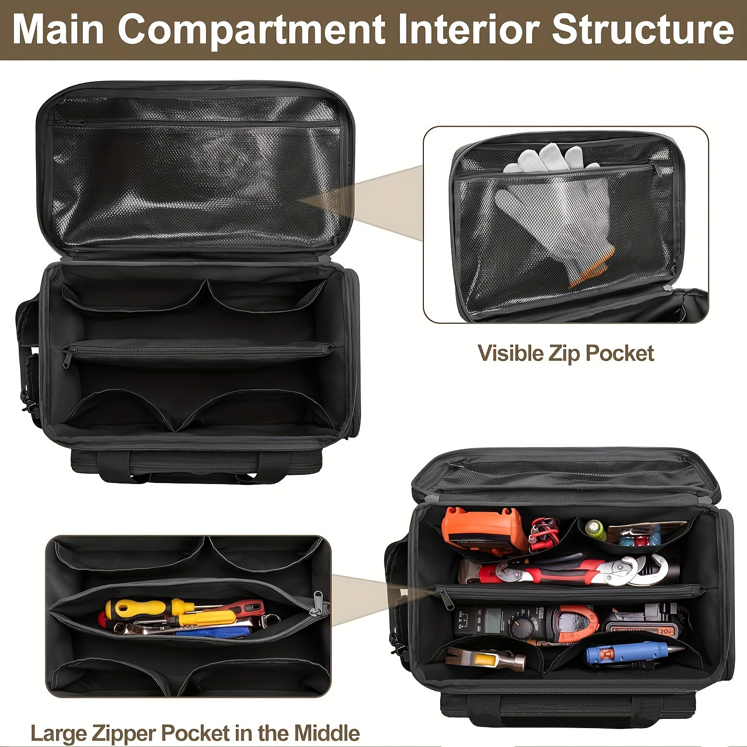 Hot Selling Black Electrician Woodworking Tool Kit Storage Bag Tool Bag