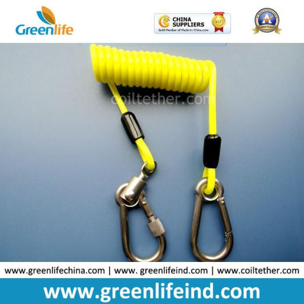 Transparent Orange Plastic Core Detachable Elastic Coil Cord w/Stainless Steel Ring and Karabiner