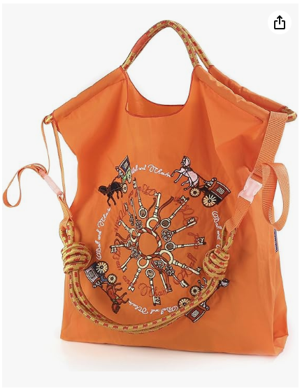 Ball&Chain carriage pattern embroidered nylon handbag for women, travel shoulder bag with top handle, suitable for work and travel