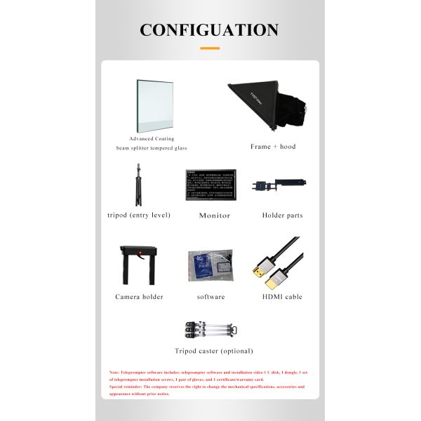 Teleprompter para tabletas de aluminio portátil de inglés 20 pulgadas Monitor