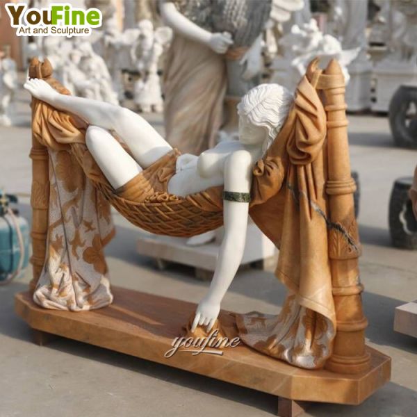 Life Size Outdoor Garden Decor Natural Marble Lying Lady Statue