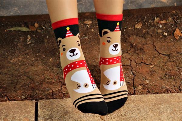 Lovely christmas bear patterned design winter cotton socks for women