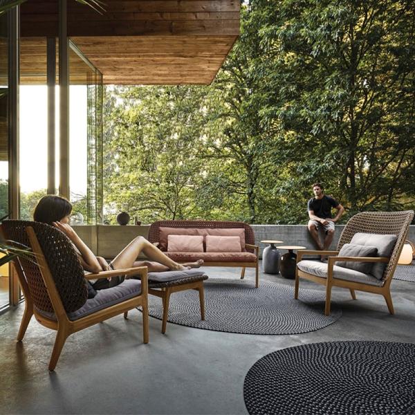 Contemporary PE Rattan Chairs Teak Wood Rocking Chair Set Outdoor Customized Furniture