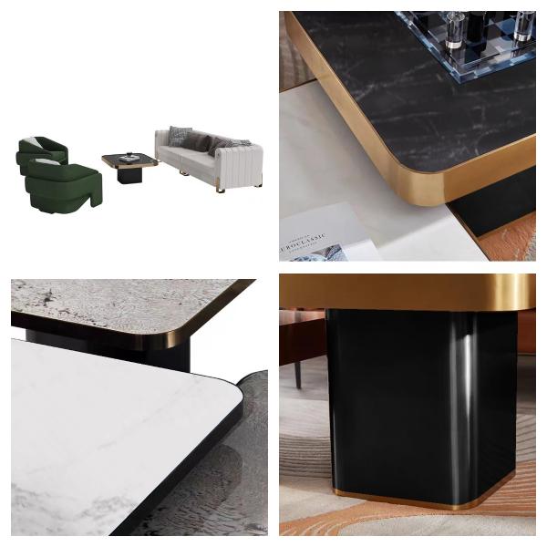 Luxury Ceramic Marble Top Coffee Table Elevated Coffee Table Square Coffee Table