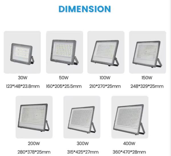 IP65 Difusão de alumínio 30w 50w 100w 150w 200w 300w 400w Luz exterior Lâmpada de inundação LED