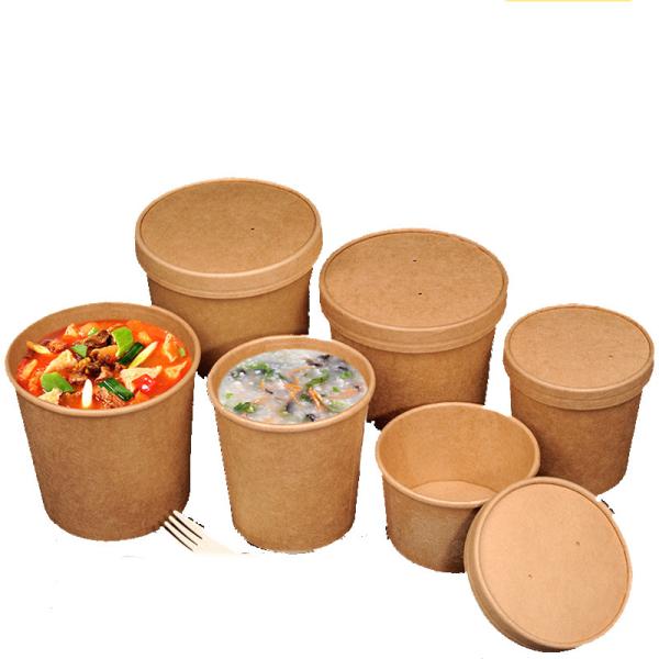24OZ Brown kraft paper cup leakproof takeaway food soup packaging biodegradable custom printing cups