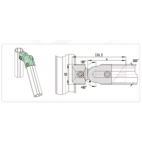 Internal Direct Head Aluminium Alloy Pipe Connector DYJ43-B180 For Rack System