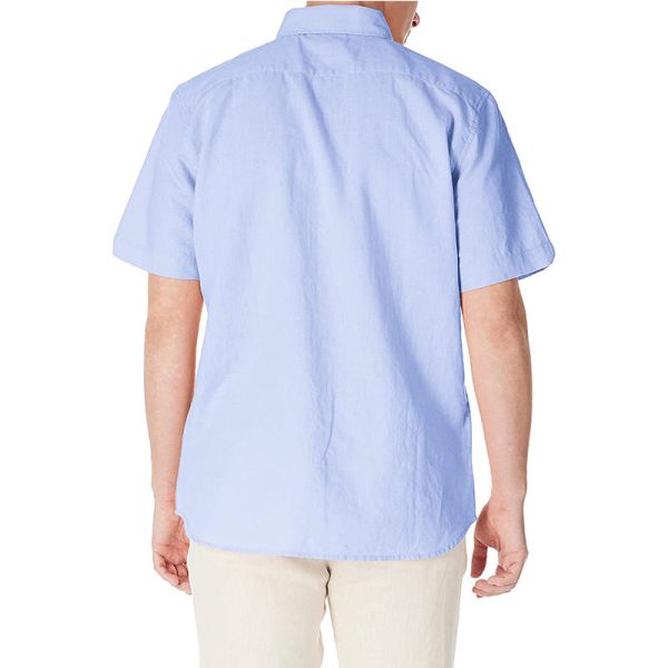 cuffed sleeves Men'S Cotton Linen Loose Shirts lightweight summer shirts With Chest Pocket