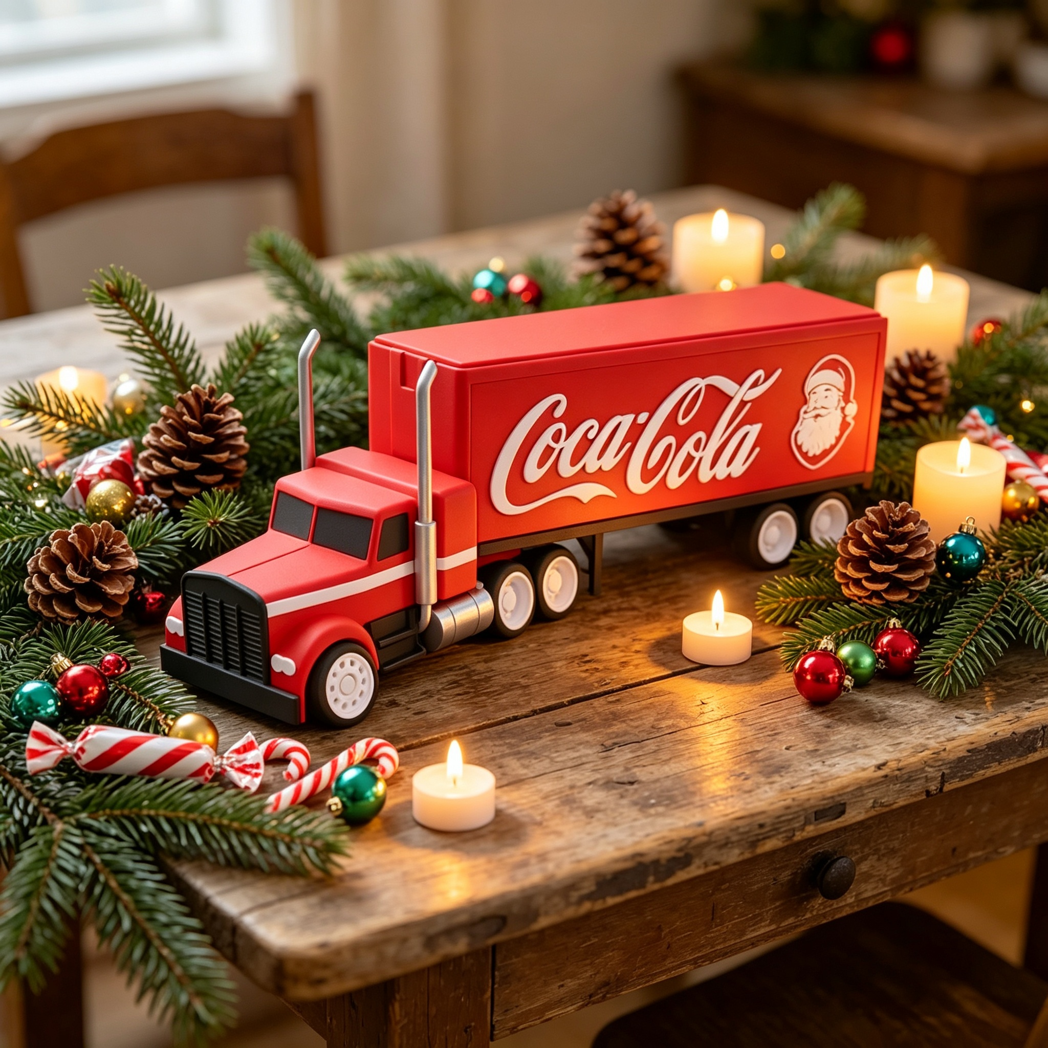 Classic Santa 3D Printed Holiday Decoration Semi Truck Figurine Candy Storage Ornament