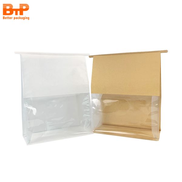 Customized Printed Side Gusset Type Seal Packaging Bag Flat Bottom Bags Toast Bread Bag With Clear Window