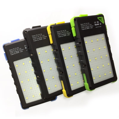 Outdoors 8000mAh Dual USB Waterproof Solar Power Bank with Camping light and Counterfeit Detector