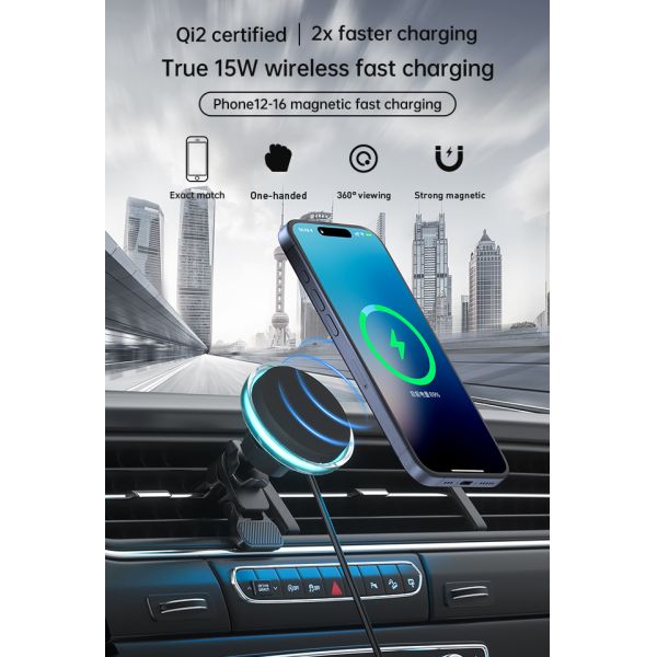 Cargador inalámbrico para coche con textura de cristal, ventilador de refrigeración y luz de cielo estrellado para soporte de cargador de iPhone