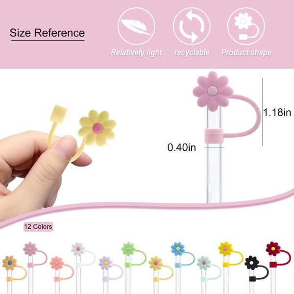 Toppers de paja de flores de silicona Reutilizables cubiertas y tapas para 9-10mm Las pajitas se ajustan Stanley 30 & 40oz Stambler Stanley Cap tapa
