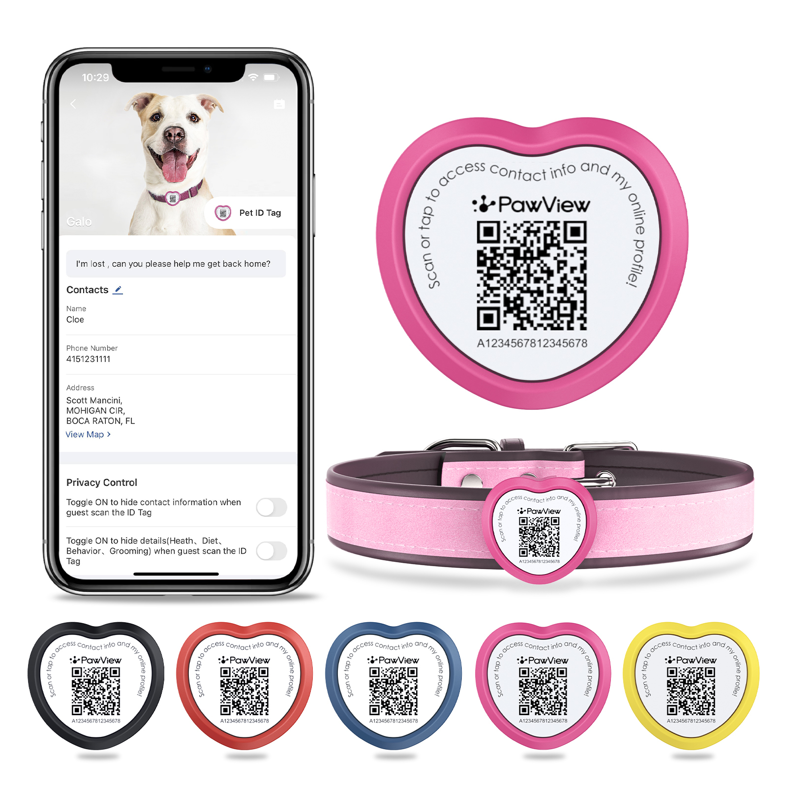 Heart Shape NFC Dog ID Tag with App - Eco-Friendly Fabric Material