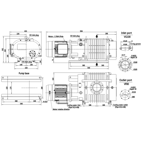 BSJ300L Aluminium Alloy Roots Vacuum Pump, Booster Pump 1000m³/h 3.7kW