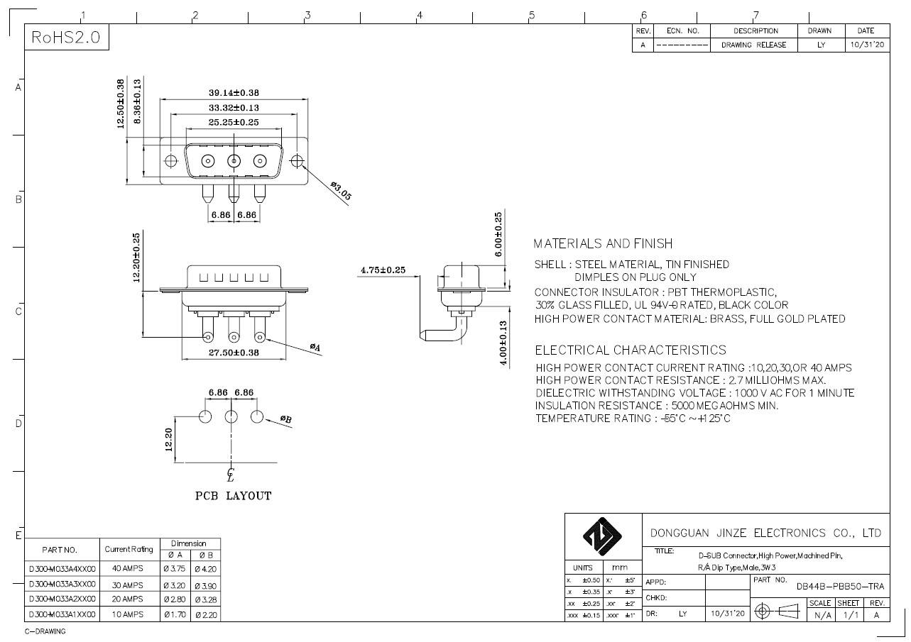 3W3 30A Мужской сильноточный 3pin D Sub Тип припоя PCB адаптера разъема-розетки