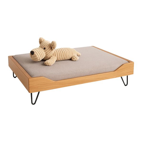 Lit pour animal de compagnie surélevé avec cadre en métal et coussin en lin lavable pour chien et chat