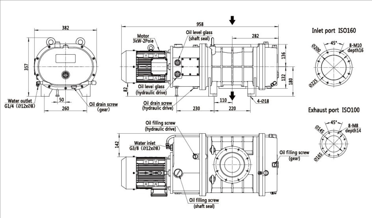 Iron Cast booster vacuum pump 1195m3/h 3kW,hydraulic coupling ,BSJ300LC