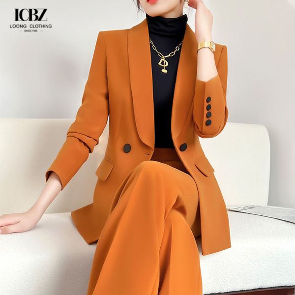 Спандекс / Бамбуковое волокно Высокий разрез В-ошейник Белые деловые формальные брюки костюмы для женщин