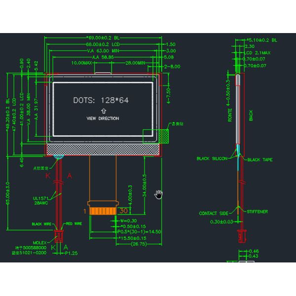 Монохромный ЖК-дисплей 128x64 STN, отрицательный COG, точечный матричный графический ЖК-дисплей