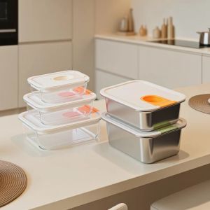 Récipient de conservation alimentaire en verre borosilicaté à ouverture d'une seule main, compatible micro-ondes et four