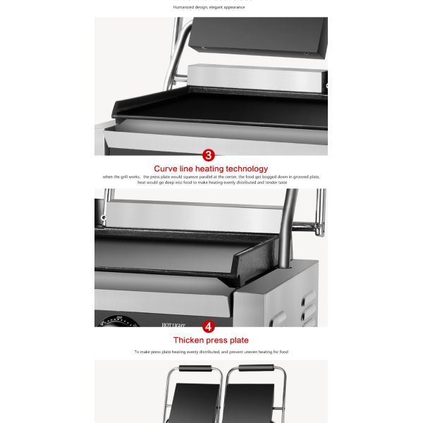 Профессиональная неприклеивающаяся электрическая двусторонняя грильная кастрюля Нижняя гриль размер 210 * 200 х 2 мм