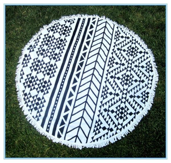 cotton large round beach towels novelty towels with tassel fringe