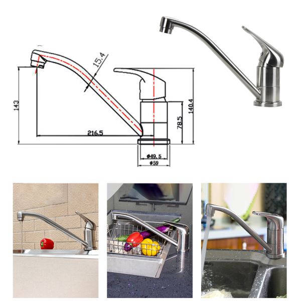 SS 304 316 Stainless Steel Faucets Single Handle No Lead for Kitchen Sink