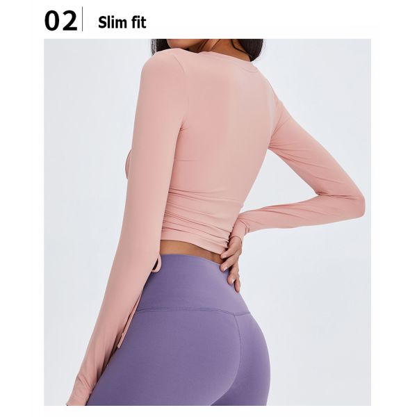 Йога дам Drawstring талии покрывает рукав футболок Stretchable длинный