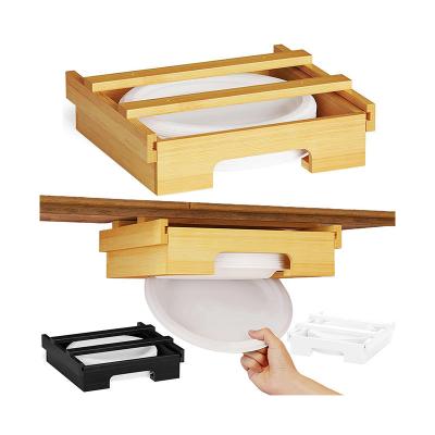 Adjustable Bamboo Kitchen Shelf Organiser Single Tier Under Cabinet Paper Plate Dispenser