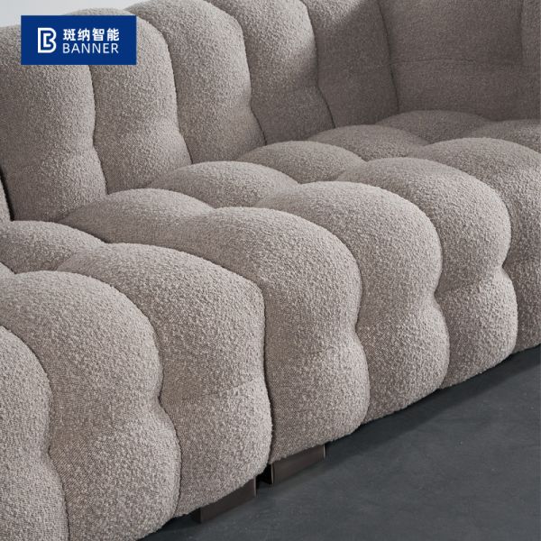 BN Puff Cotton Milk Oil Style Furniture Fabric Sofa Chair Nordic Lamb Wool Straight Row Three Seat Soft Sofa